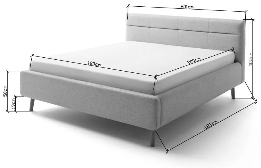 Beżowe tapicerowane łóżko dwuosobowe ze schowkiem i stelażem 180x200 cm Lotte – Meise Möbel