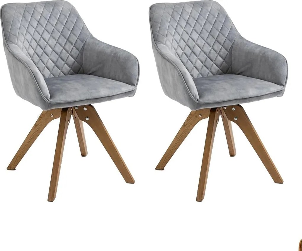 Krzesło z podłokietnikami, zestaw 2 szt. - tkanina i lite drewno - jasnoszary - VELONA