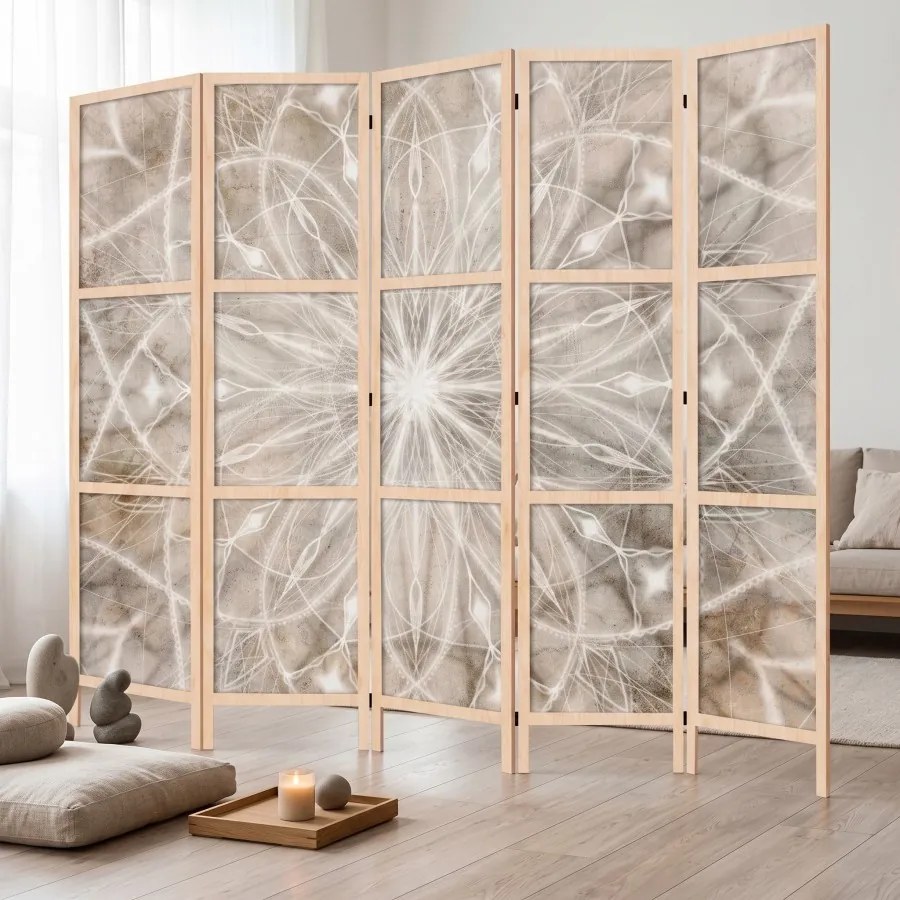 Parawan pokojowy 5-częściowy 225x172 drewniany japoński Jednostronny dekoracyjny boho minimalistyczny Szary