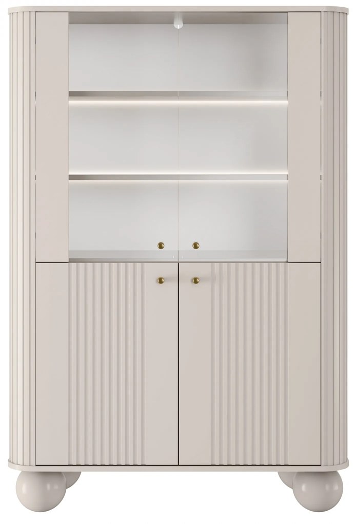 Witryna Vesper 103 cm czterodrzwiowa - kaszmir / złote uchwyty / nogi kule