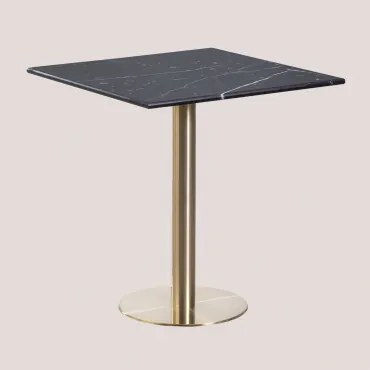 Kwadratowy Stolik Barowy Z Marmuru Cosmopolitan Marmur Nero Marquina & ↔︎ 70 Cm & Champagne Oro - Sklum