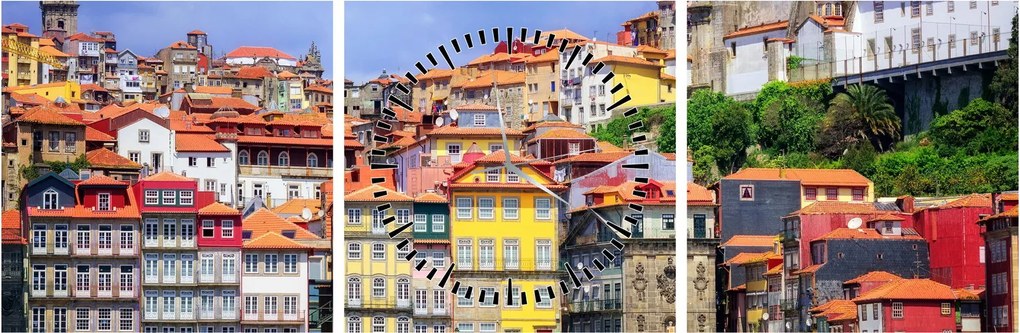 Obraz - Ribeira, Portugalia (z zegarem) (90x30 cm)