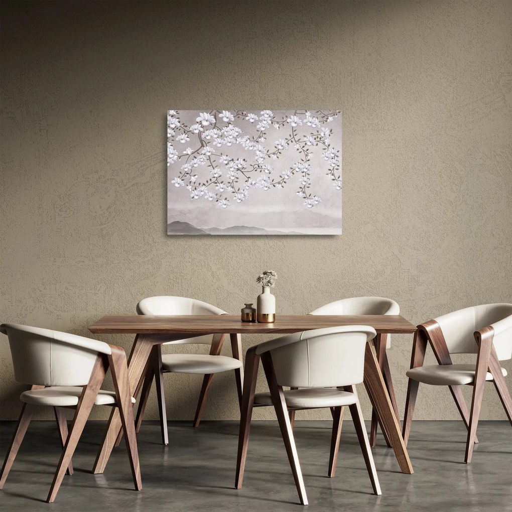 Obraz na szkle - Kwiaty w szarym krajobrazie (70x50 cm)