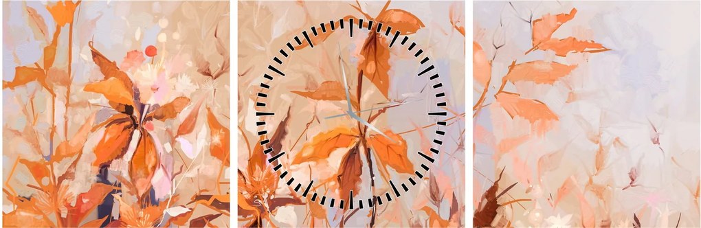 Obraz - Malowane kwiaty (z zegarem) (90x30 cm)