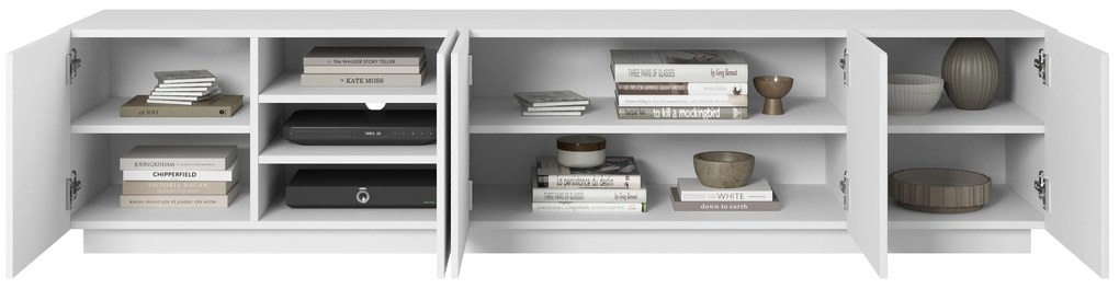 Szafka RTV Asha 200 cm pięciodrzwiowa z ryflowanym frontem - biały mat