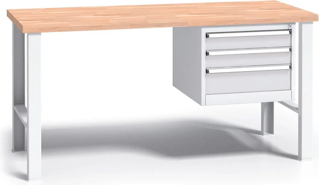 Profesjonalny stół warsztatowy G3 z drewnianym blatem roboczym, 1500 mm, 1x 3 szufladowy kontener, szary
