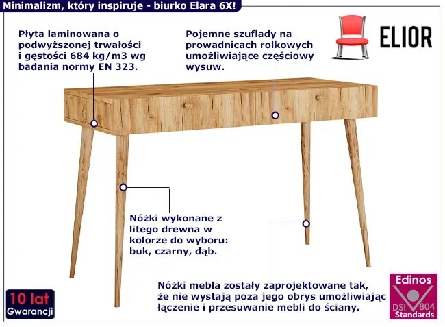 Skandynawskie biurko z szufladami dąb craft - Elara 6X