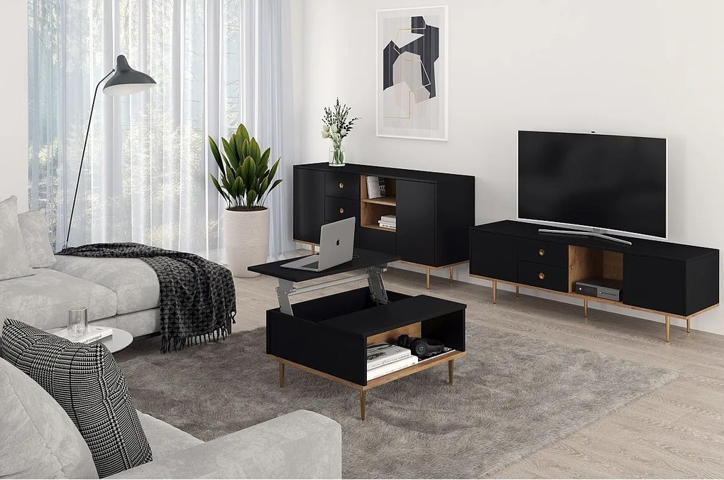 Czarny stolik kawowy Skandica HARMONI z otwieranym blatem