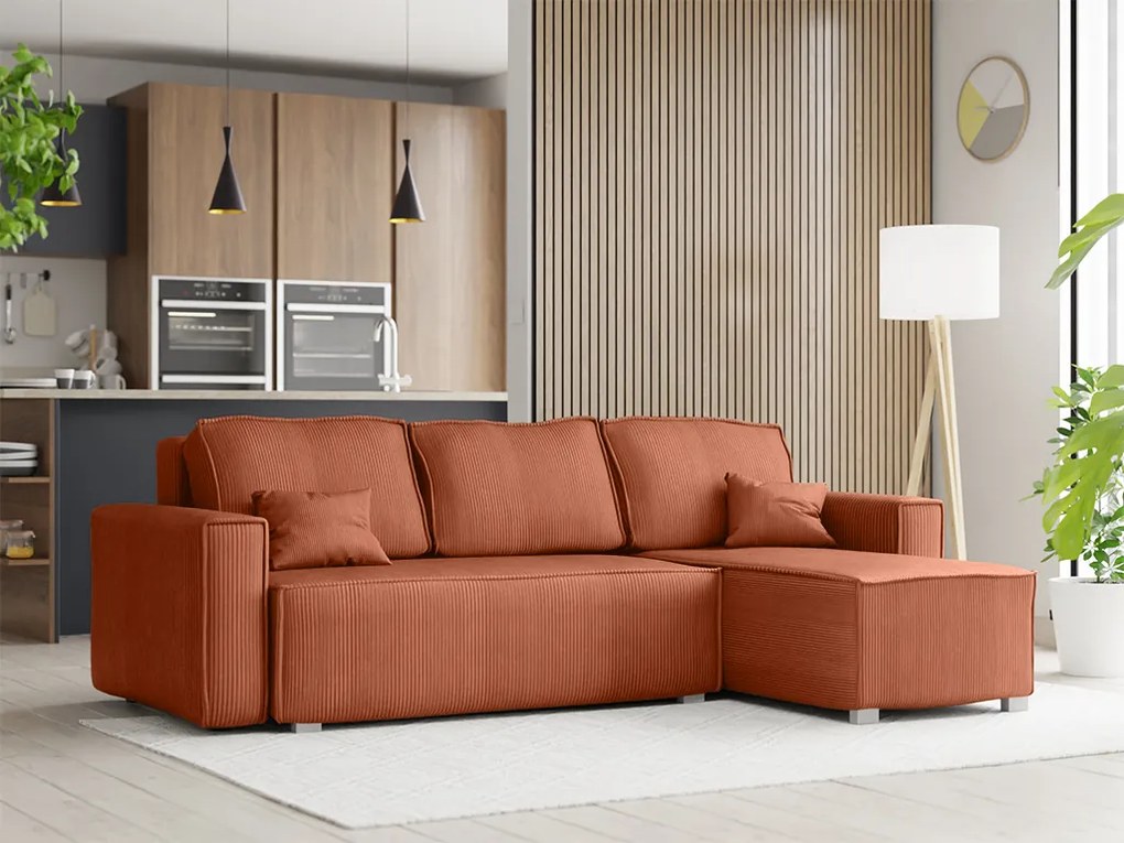 Rozkładana narożna sofa SMART COSARO terakotowa, dwustronna + 2 poduszki GRATIS