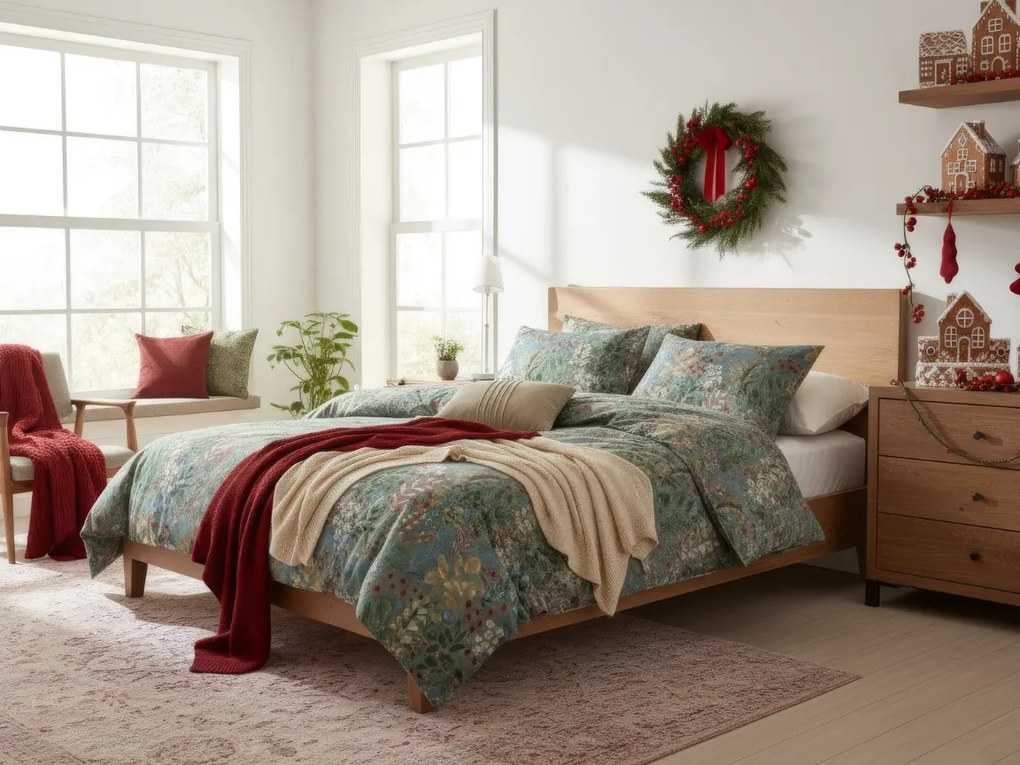 PrzytulneMieszkanie.pl PrzytulneMieszkanie.pl Pościel z bawełny renforcé LUNARIA zielona Rozmiar pościeli: 2 szt 70 x 90 cm | 200 x 220 cm