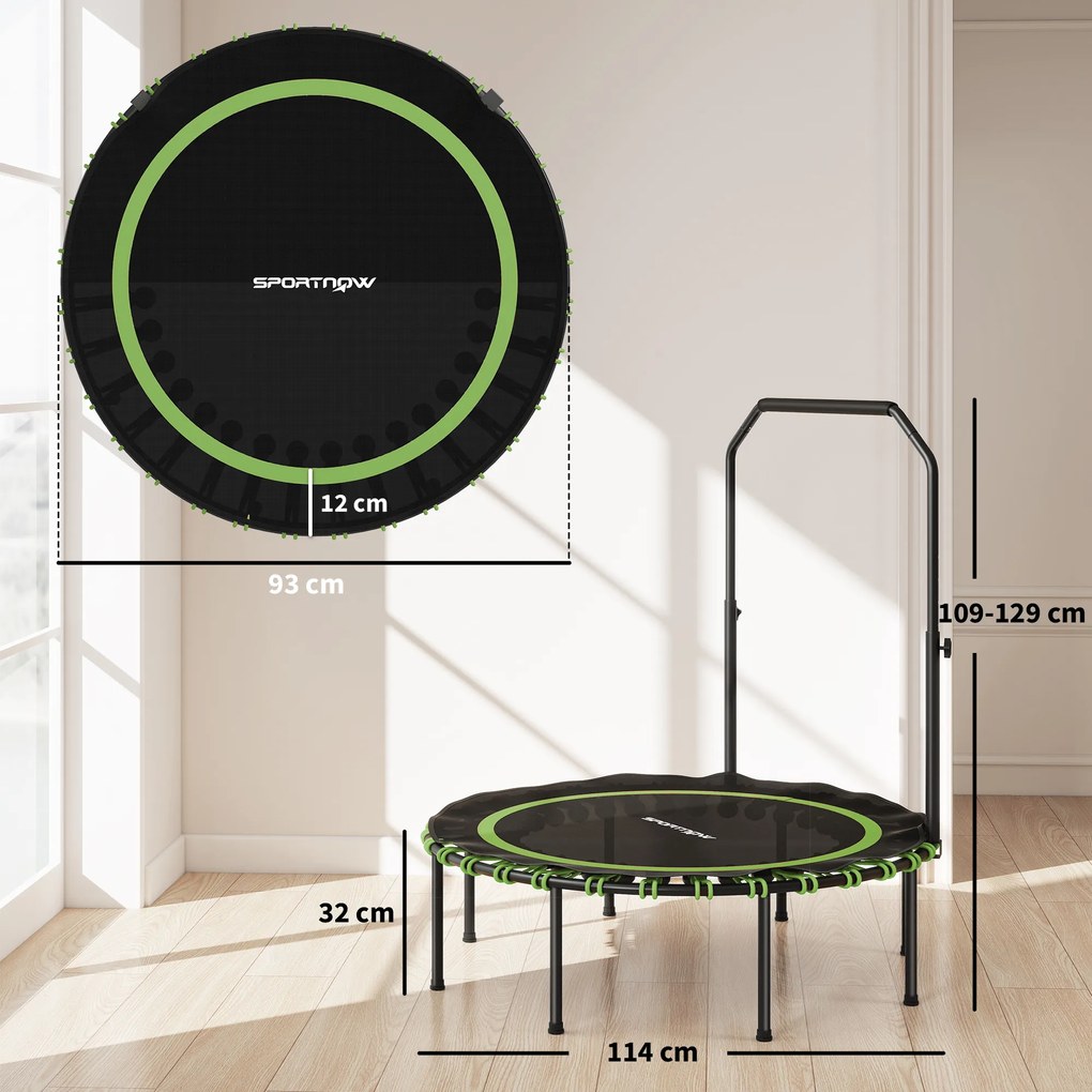 SPORTNOW Trampolina fitness z regulowanym uchwytem, Trampolina sportowa do użytku wewnątrz i na zewnątrz, Stal, Tworzywo sztuczne, Zielony