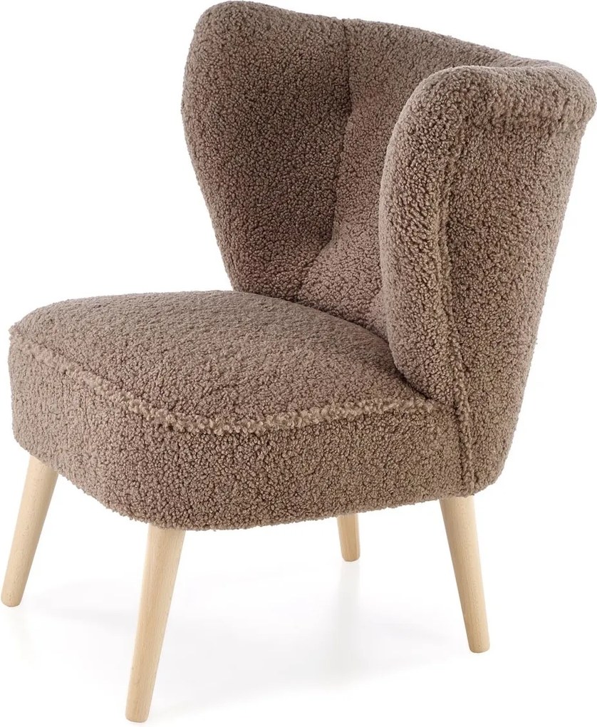 Fotel tapicerowany tkaniną typu baranek Mocca Halmar