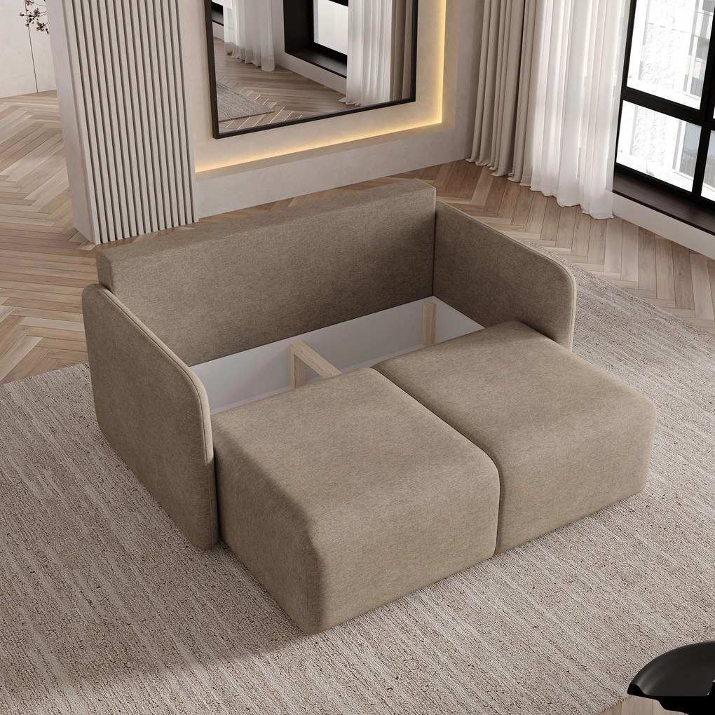 Masseno Sofa SUVI II z funkcją spania i pojemnikiem na pościel, Rozkładana sofa - Brązowy, NEVE 16