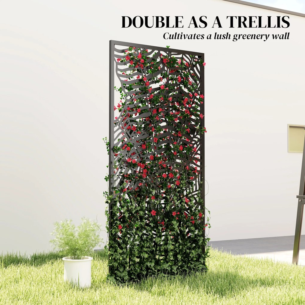 Outsunny Parawan 65 x 130 cm Wolnostojący Wiszący, Dekoracyjna Osłona z Metalu, Czarny | Aosom PL