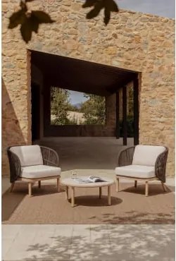 Zestaw Ogrodowy Z 2 Fotelami Z Plecionej Liny Capri Oraz Stolikiem Kawowym Z Drewna Akacjowego Olivia Chocolate - Sklum