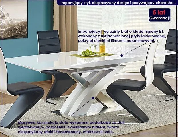 Biały prostokątny stół rozkładany z krzesłami P0-W36