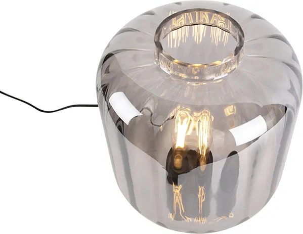 Designerska lampa stołowa czarna z dymionym szkłem - Qara