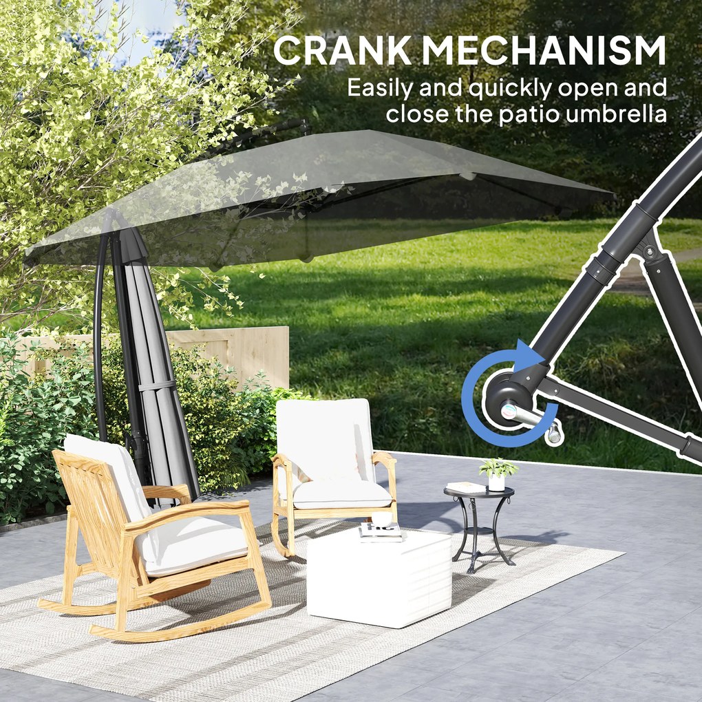 Outsunny Parasol Cantilever Alu Ø 260 cm, Wodoodporny z Podstawą, Korbką, Ciemnoszary