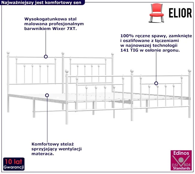 Białe metalowe łóżko małżeńskie 180x200 cm - Velonis