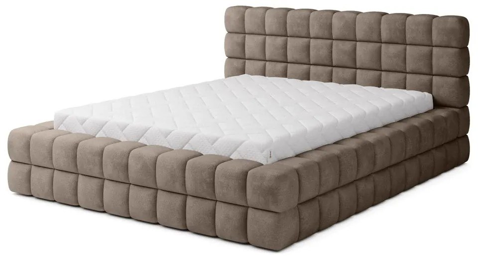 Jasnobrązowe tapicerowane łóżko dwuosobowe ze schowkiem ze stelażem 160x200 cm Dizzle – ELTAP