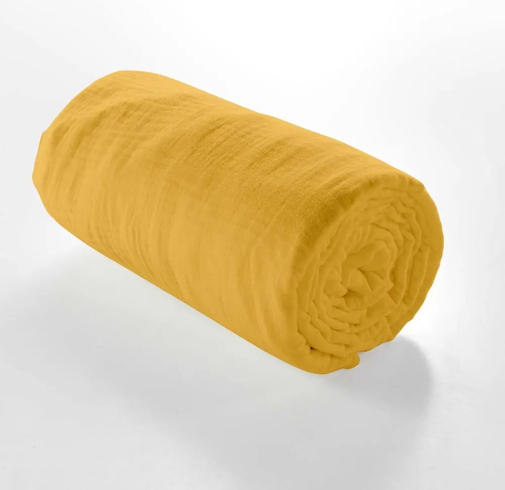 Żółte prześcieradło muślinowe z gumką 140x190 cm Angelia – douceur d'intérieur