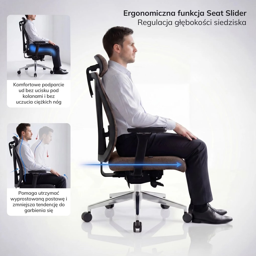 Fotel biurowy ergonomiczny brązowy VECTOR