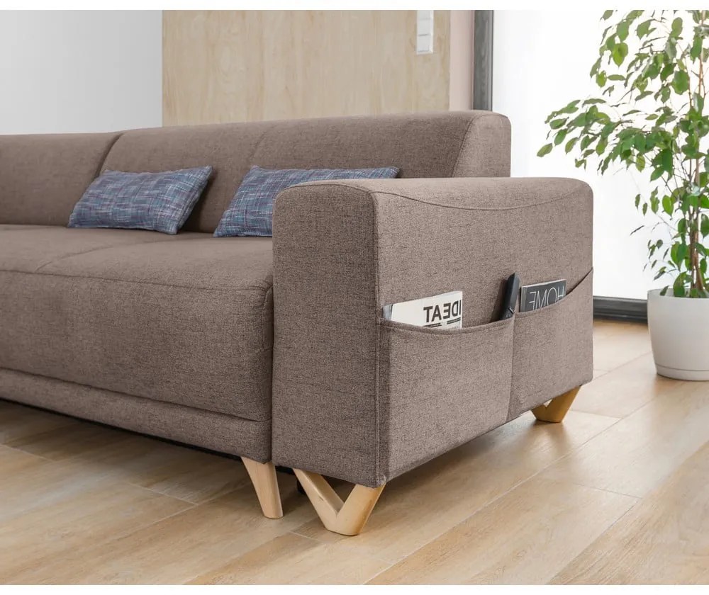 Brązowy rozkładany/ze schowkiem narożnik (lewostronny/w kształcie litery L) Classy Sophie – Miuform