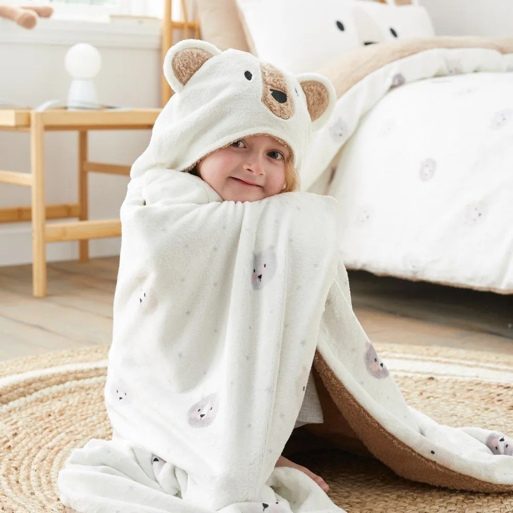 Brązowo-kremowy koc dziecięcy z kapturem z mikropluszu 90x125 cm Cosy Bear – Catherine Lansfield