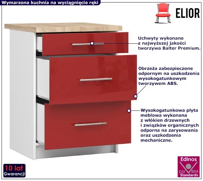 Czerwona dolna szafka kuchenna z szufladami Z5-R43
