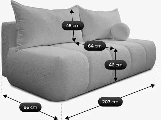Sofa z Funkcją Spania SARIA Szara Boucle Nowoczesna