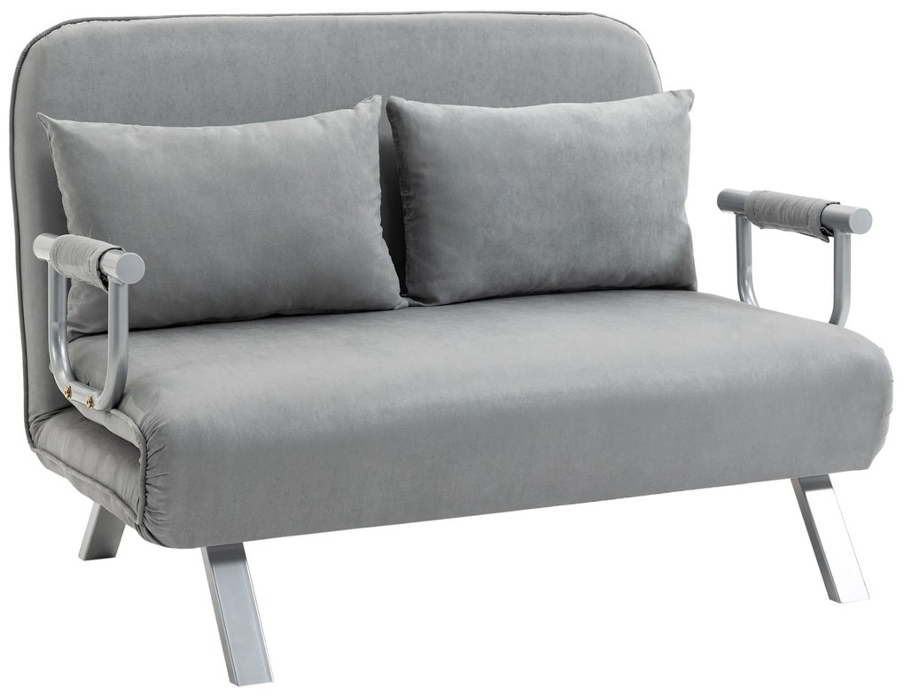 HOMCOM Sofa dwuosobowa rozkładana z funkcją spania jasnoszara aksamitna do salonu 111x80x78 cm | Aosom PL
