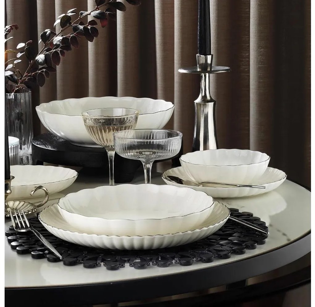 27-częściowy zestaw obiadowy, biały/srebrny, porcelana
