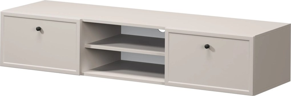 Szafka RTV wisząca Lorini 150 cm z szufladami - kaszmir / czarne uchwyty