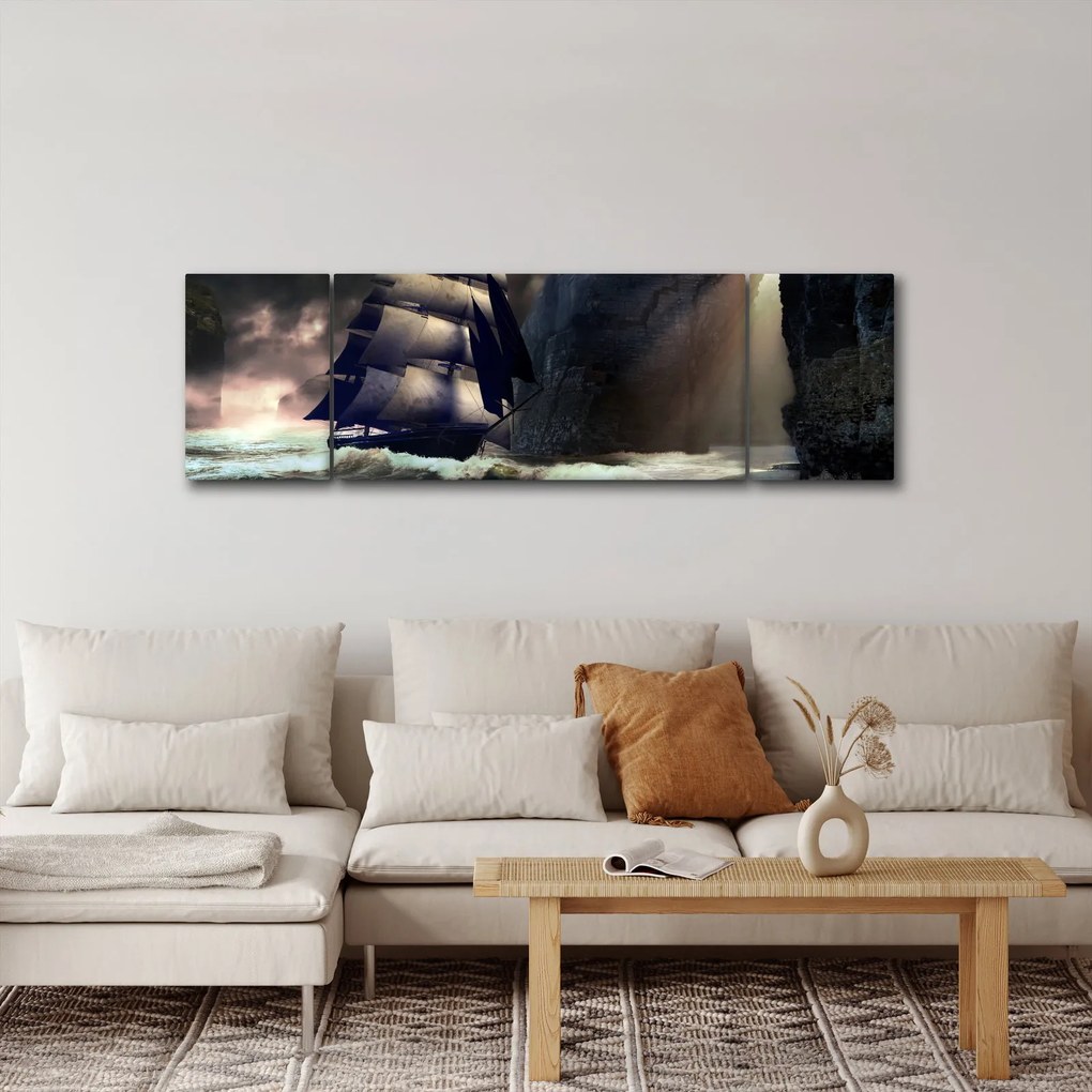 Obraz - Statek między klifami (170x50 cm)