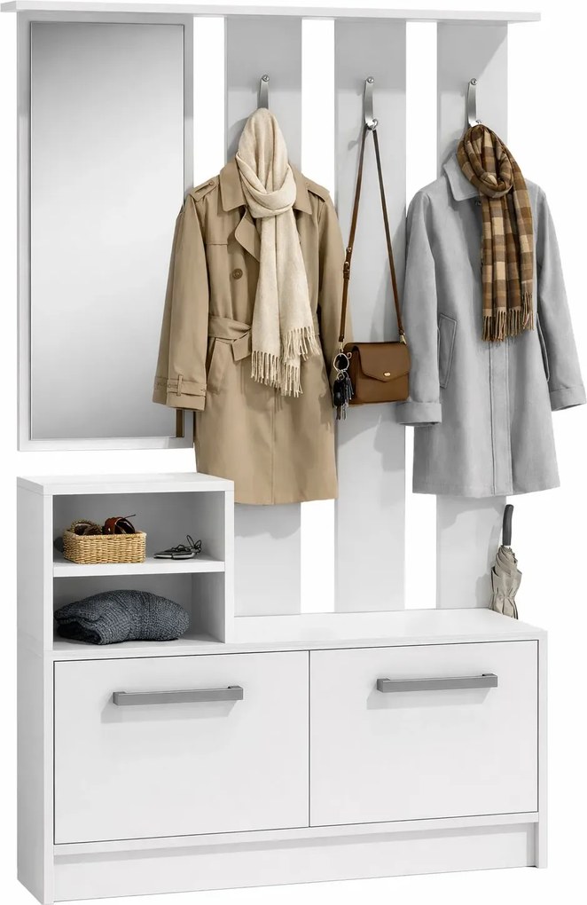 Biała Garderoba Z Lustrem Do Korytarza C2-T46