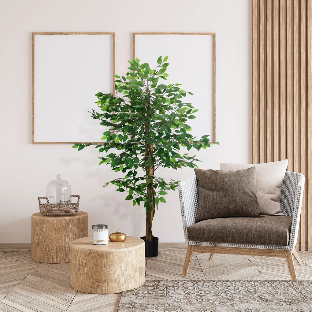 HOMCOM Sztuczny Ficus w Doniczce, Naturalny Wygląd, 150 cm Wysokości, Zielony