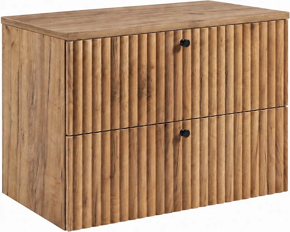 Szafka łazienkowa wisząca z blatem 80, dąb craft złoty + blat dąb craft, uchwyty w trzech kolorach, 80 x 44,4 x 58,6 cm