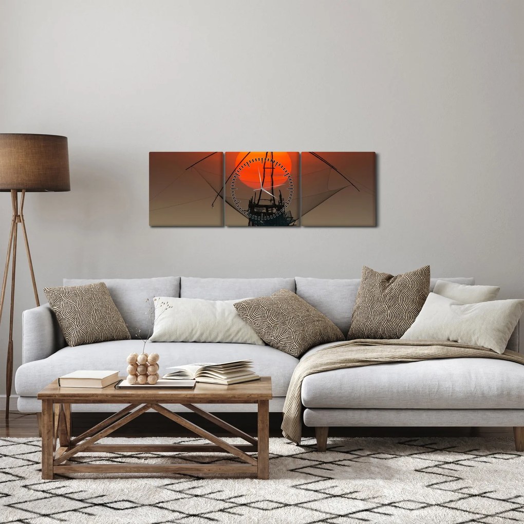 Obraz - Wschód słońca, jezioro Pakpra (z zegarem) (90x30 cm)