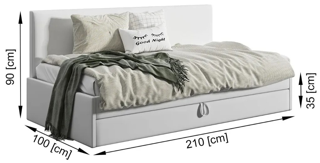 Łóżko młodzieżowe SORA 2 90x200 szare z tapicerowanym panelem i szufladą MKPOL