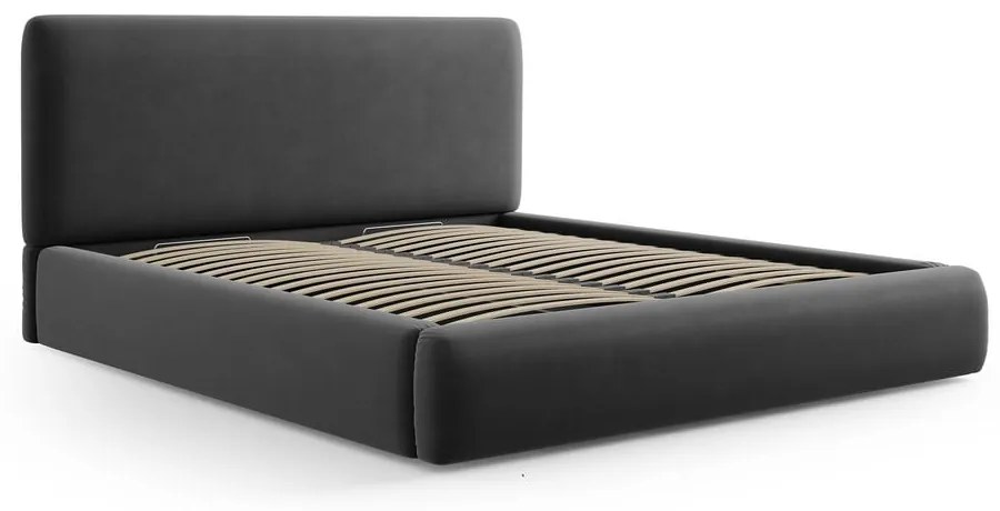 Ciemnoszare tapicerowane łóżko dwuosobowe ze schowkiem i stelażem 180x200 cm Colonel – Cosmopolitan Design