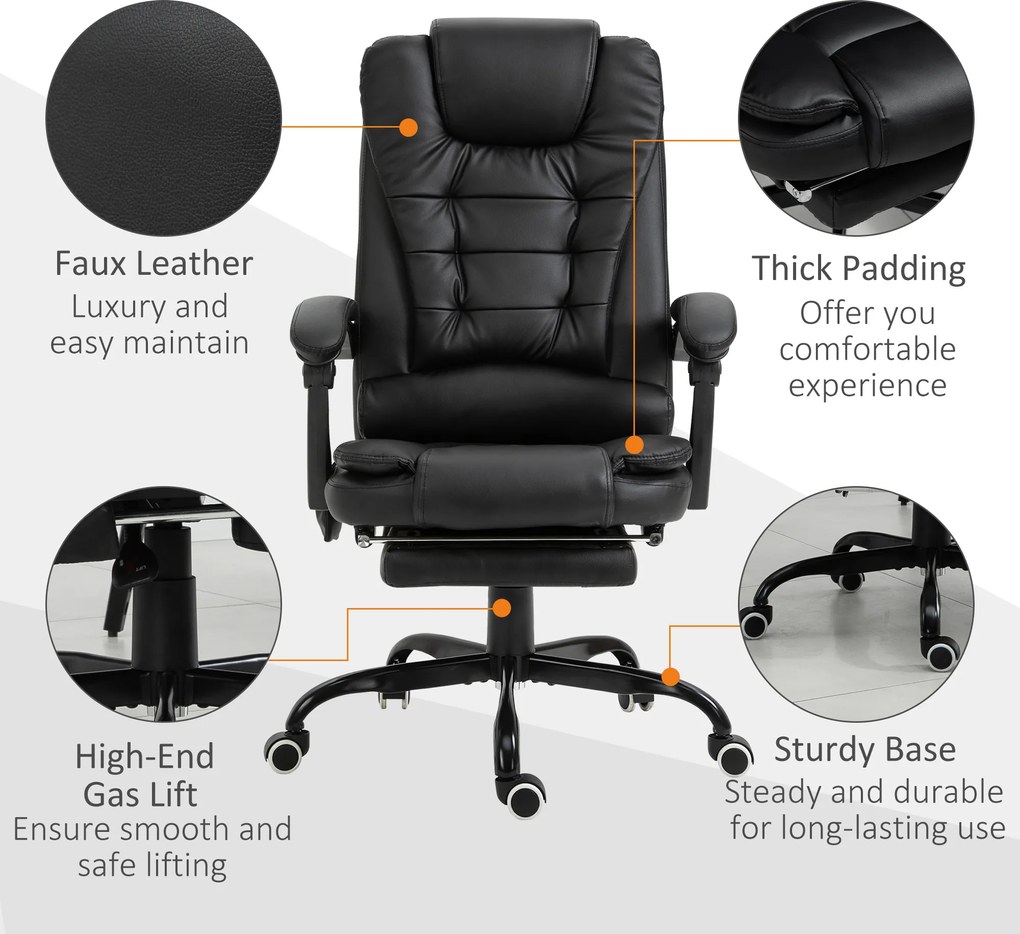 Vinsetto Fotel z masażerem i Podnóżkiem Regulowany z Poduszką na Plecy Komfort i Relaks Czarny | Aosom PL