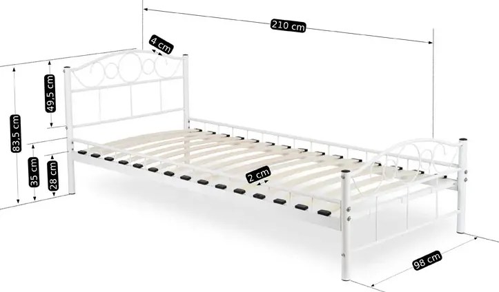 Białe metalowe łóżko pojedyncze 90x200 B4-K83