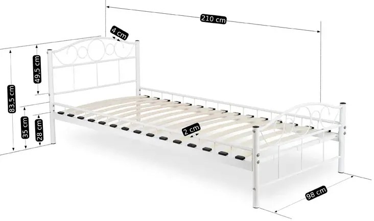 Białe metalowe łóżko pojedyncze 90x200 - Lorix
