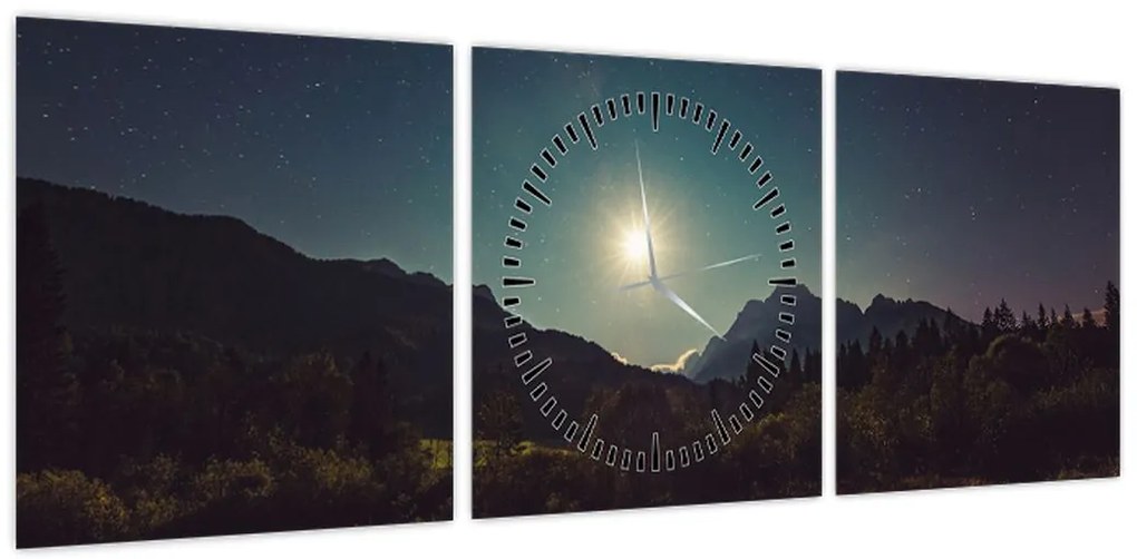 Obraz - nocne niebo (z zegarem) (90x30 cm)