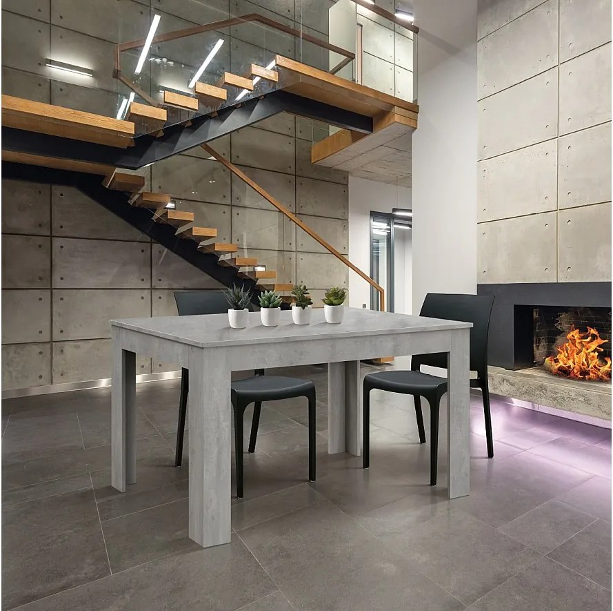 Drewniany stół z wykończeniem cementowo-szarym, rozkładany 140×90-220×90 cm - LIPARI