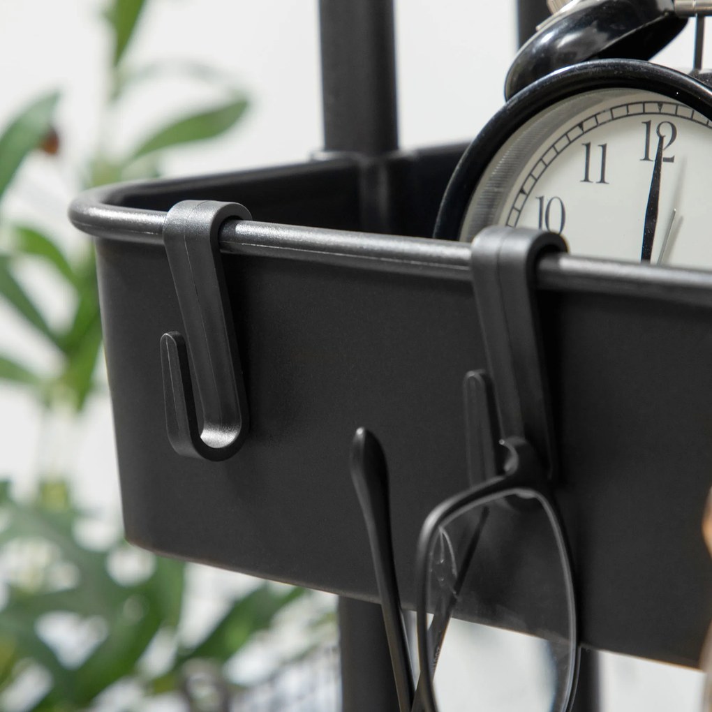 HOMCOM Wózek na 3 Poziomy z Koszykami i Hakami, Wózek Pomocniczy do Kuchni lub Salonu, Stal, Tworzywo Sztuczne, Czarny