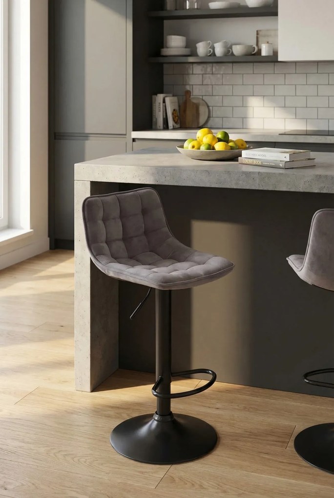 Szary pikowany welurowy hoker z oparciem B9-K95