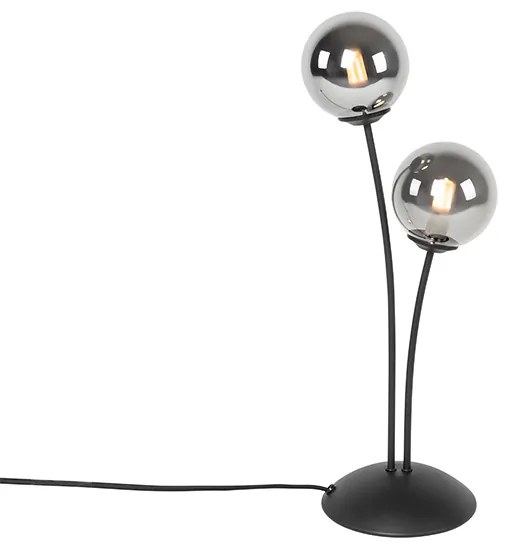Nowoczesna lampa stołowa czarna 2-światłowa z przydymionym szkłem - Athens Rustykalny / Vintage Oswietlenie wewnetrzne