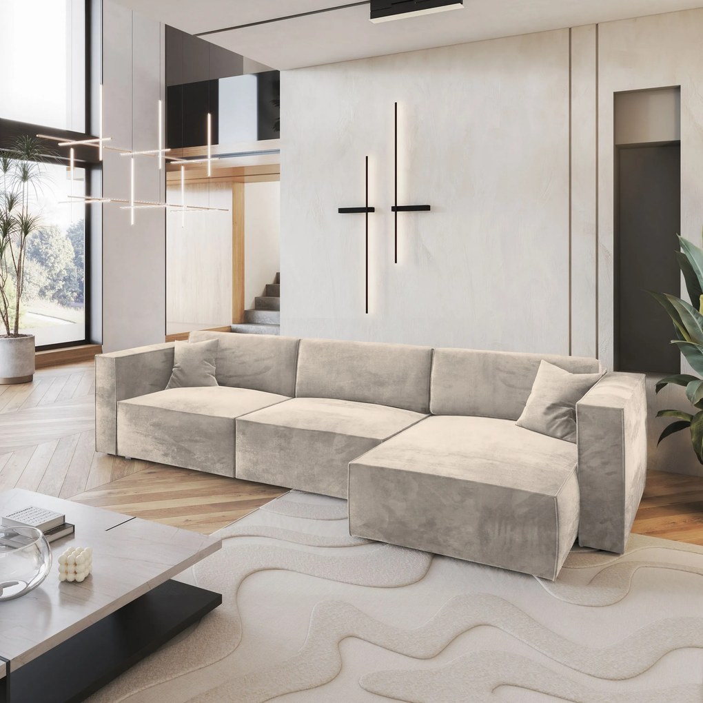 Masseno Narożnik TOLMO z funkcją spania i pojemnikiem na pościel Narozniki L, Rozkładana sofa - Kremowy, MONOLITH 04