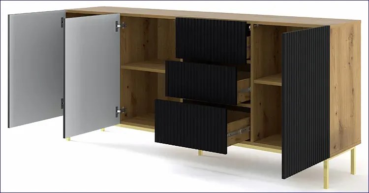 Komoda z lamelami na złotej ramie artisan + czarny S2-W17